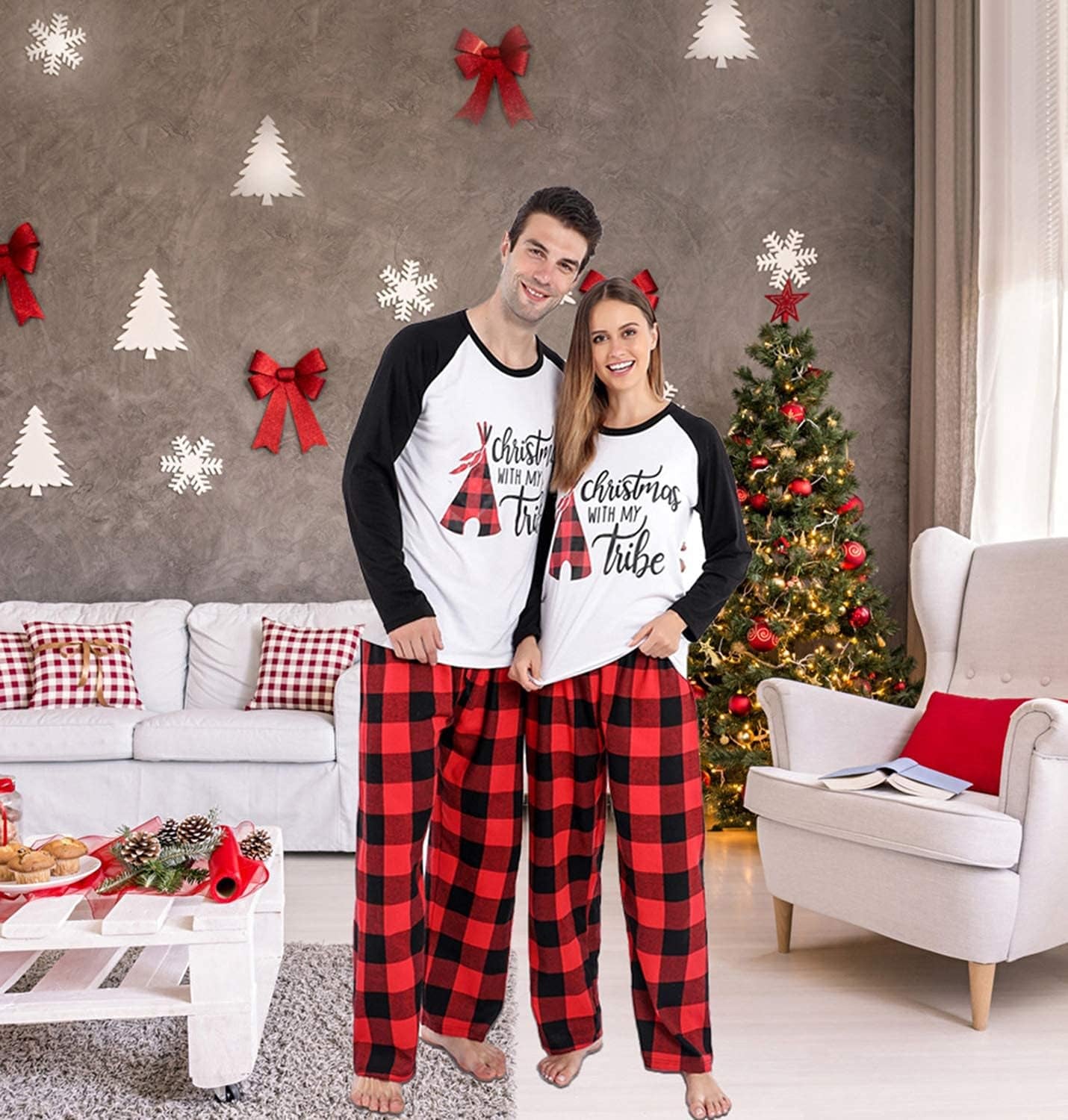 Matching Christmas Pajamas for Family, Cute Vacation Pjs Sets for Couples/Women/Men, Xmas 2 Piece Jammies Sleepwear
