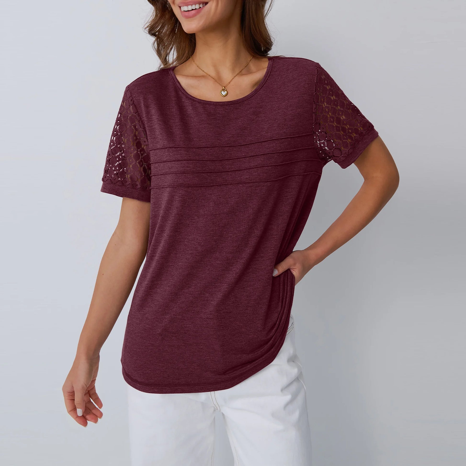 Blouses for Women Short Sleeve Lace Tops Dressy Casual Tees, Sizes S-2XL