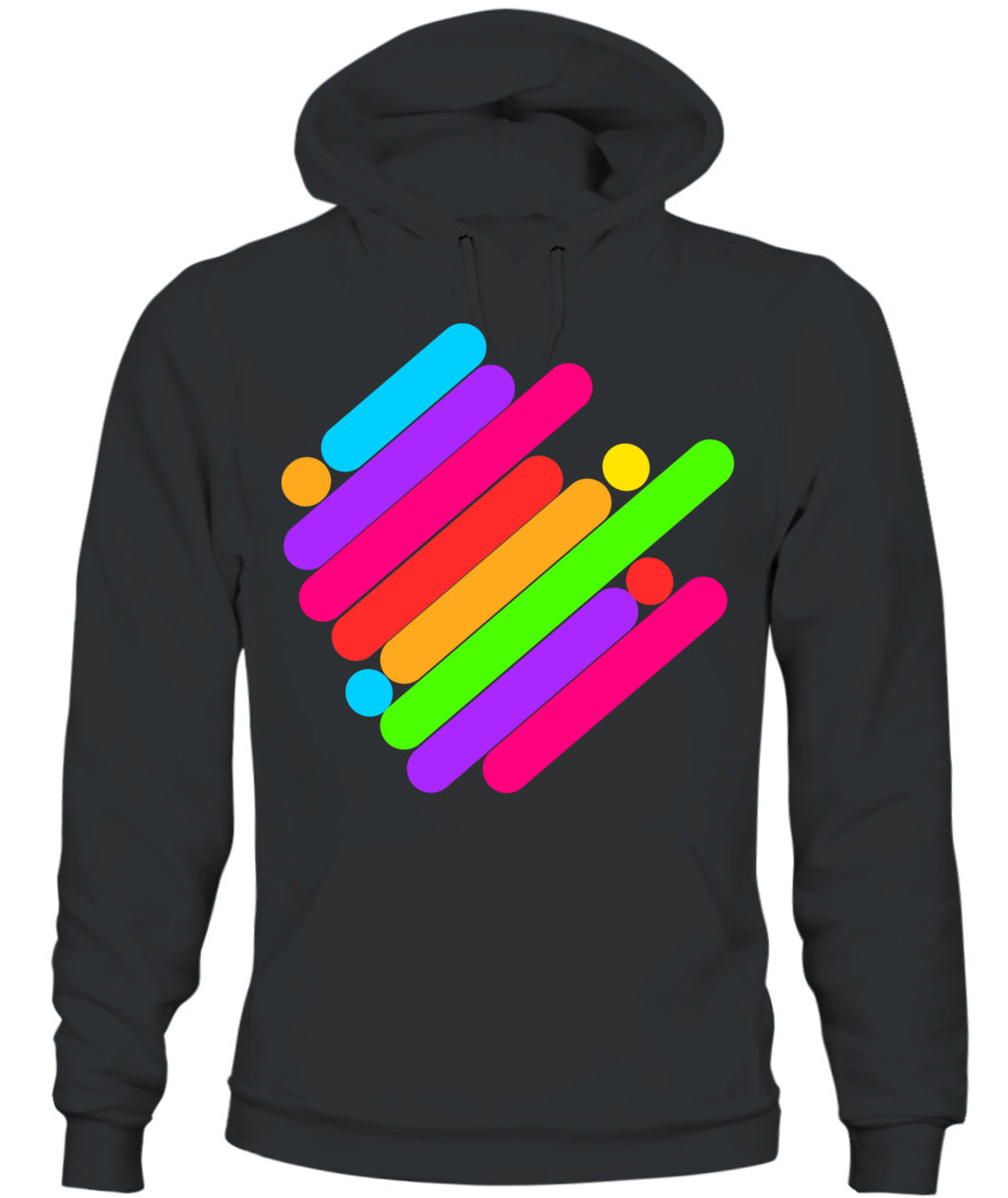 Black custom unisex hoodie with colorful diagonal stripes – perfect for family matching