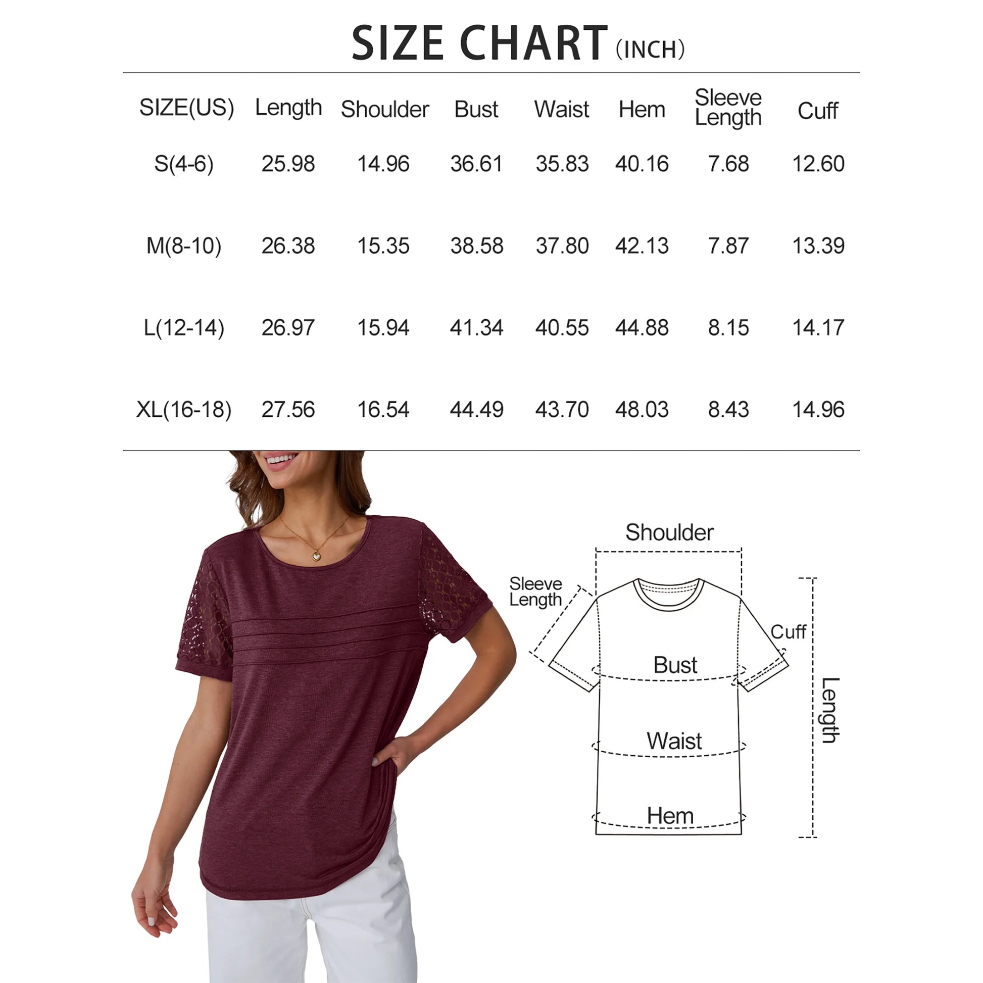 Blouses for Women Short Sleeve Lace Tops Dressy Casual Tees, Sizes S-2XL