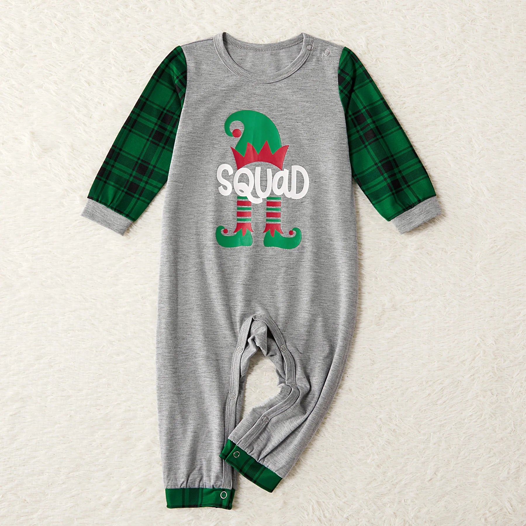 Baby Christmas Pajamas for Family Green Grey Long Sleeve Shower Gifts Pjs, One-Piece, Size 6-9M