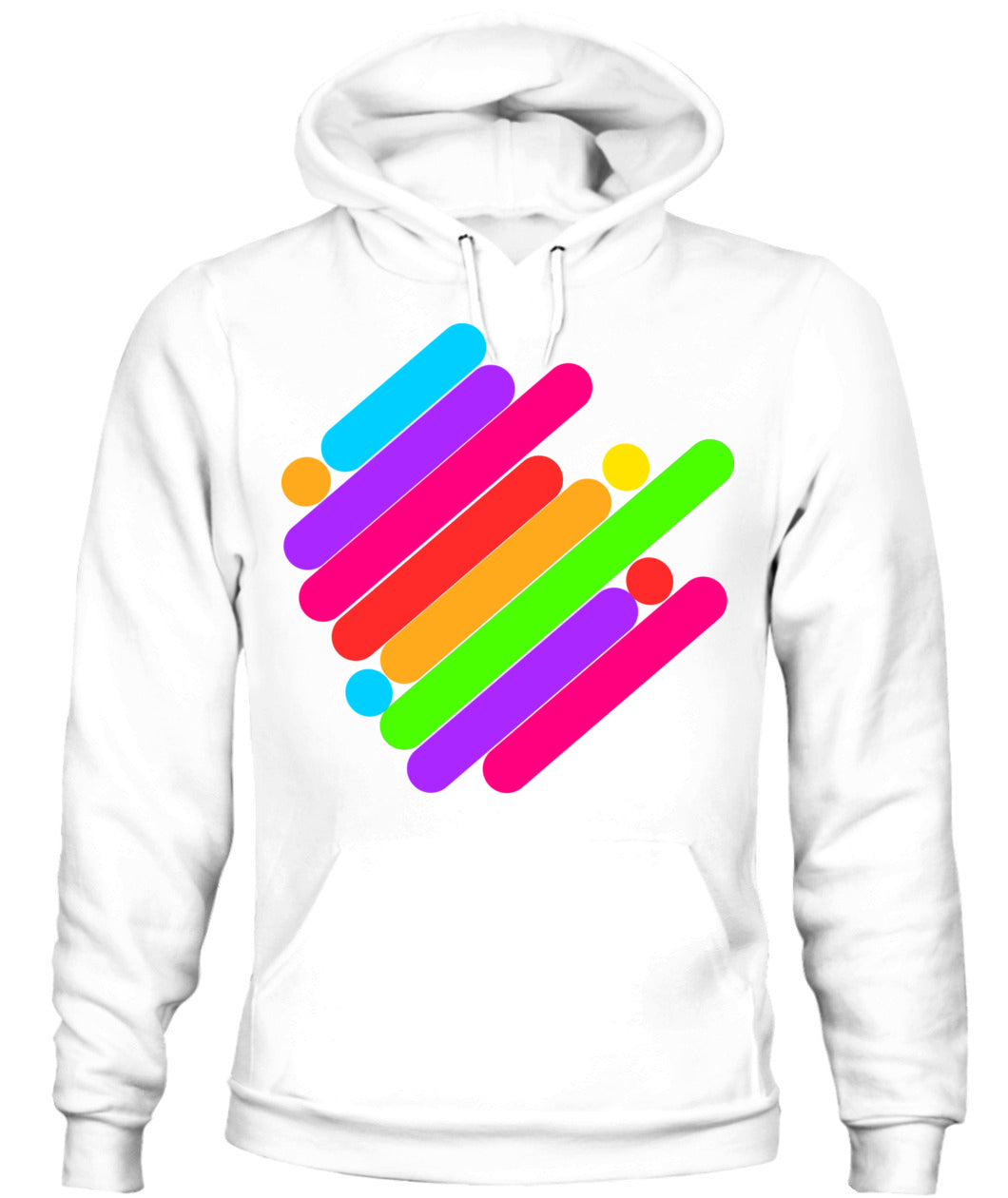 White custom unisex hoodie with colorful diagonal stripes – perfect for family matching