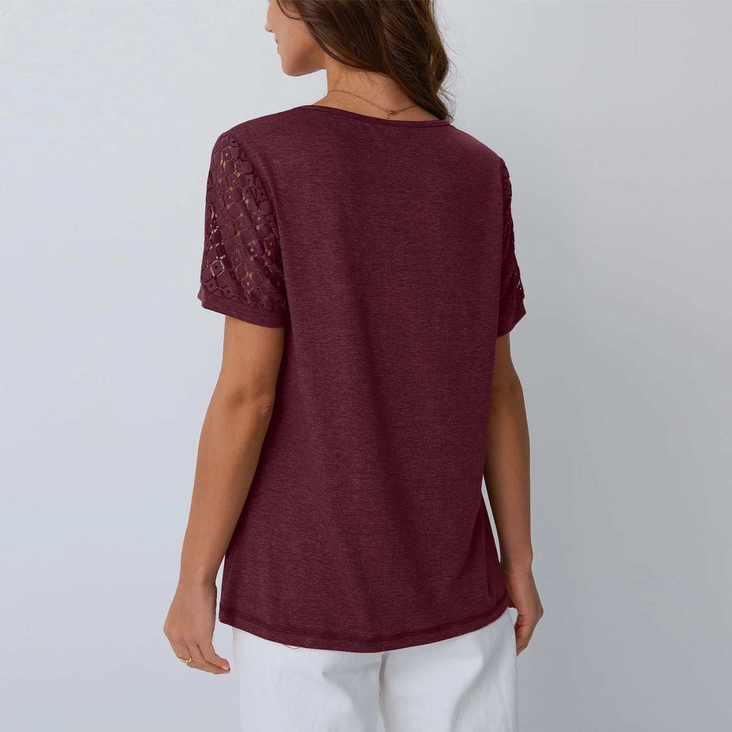 Blouses for Women Short Sleeve Lace Tops Dressy Casual Tees, Sizes S-2XL