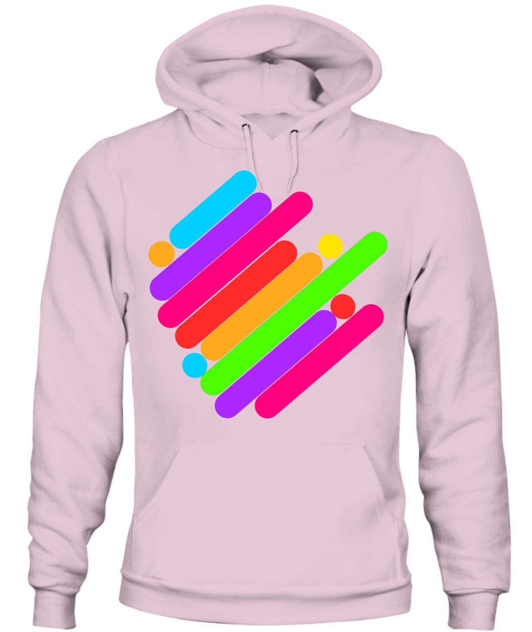 Pink custom unisex hoodie with colorful diagonal stripes – perfect for family matching